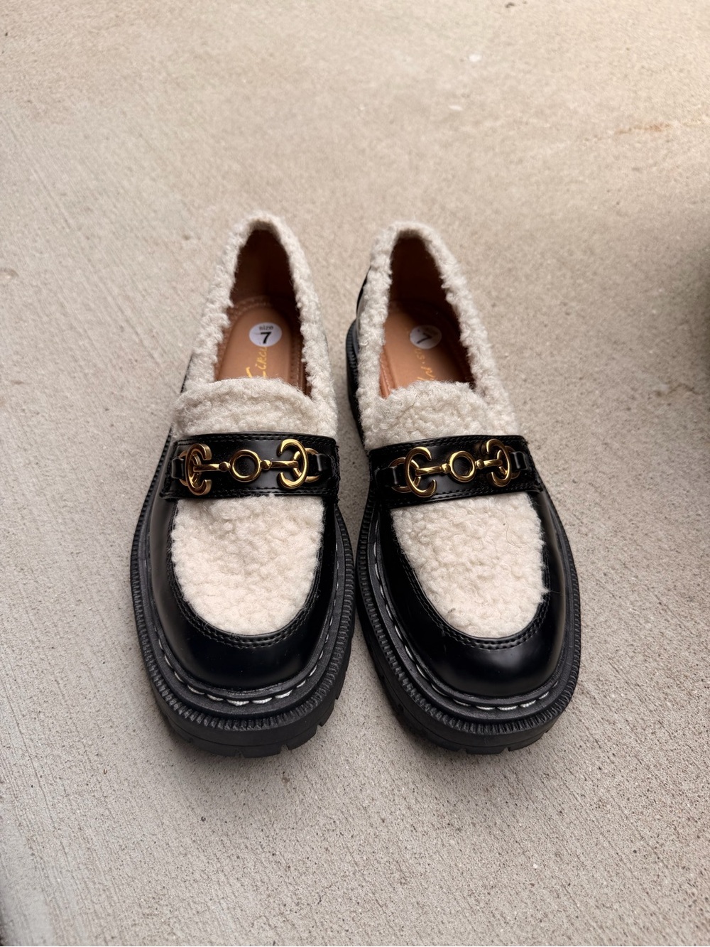 Circus Black and Cream Faux-Shearling Loafers